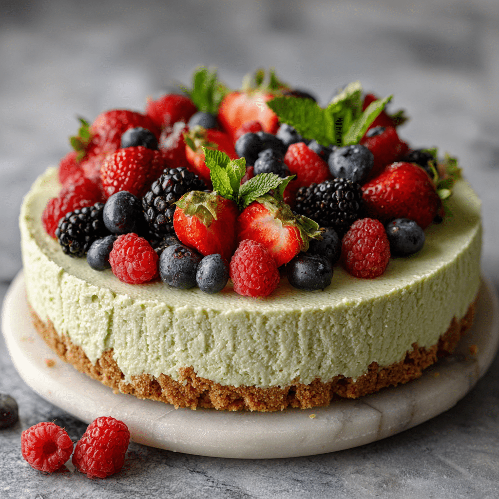 No-Bake Avocado Cheesecake: 7 Irresistible Steps to Bliss 6 No‑Bake Avocado Cheesecake topped with berries
