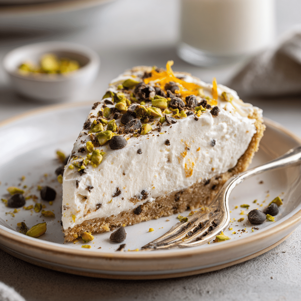 No-Bake Cannoli Pie: 7 Irresistible Reasons to Try This Cool Dessert 6 Final slice of No-Bake Cannoli Pie garnished and ready to serve.
