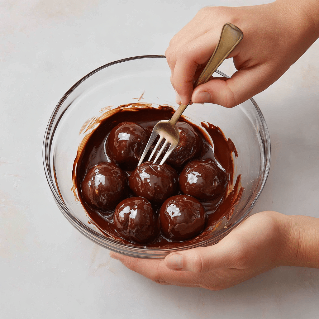 Cookie Dough Truffles: 7 Steps to Perfect No-Bake Bliss 7 Dipping Cookie Dough Truffles into melted chocolate — an easy, no-bake dessert step-by-step.