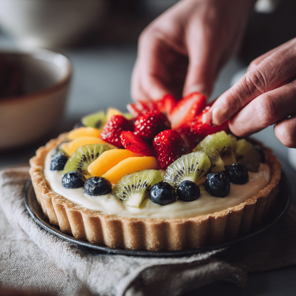 Fresh Fruit Tart with Vanilla Mascarpone Cream – 7 Irresistible Tips 7 "Spreading mascarpone cream into tart crust and decorating with fresh fruit"