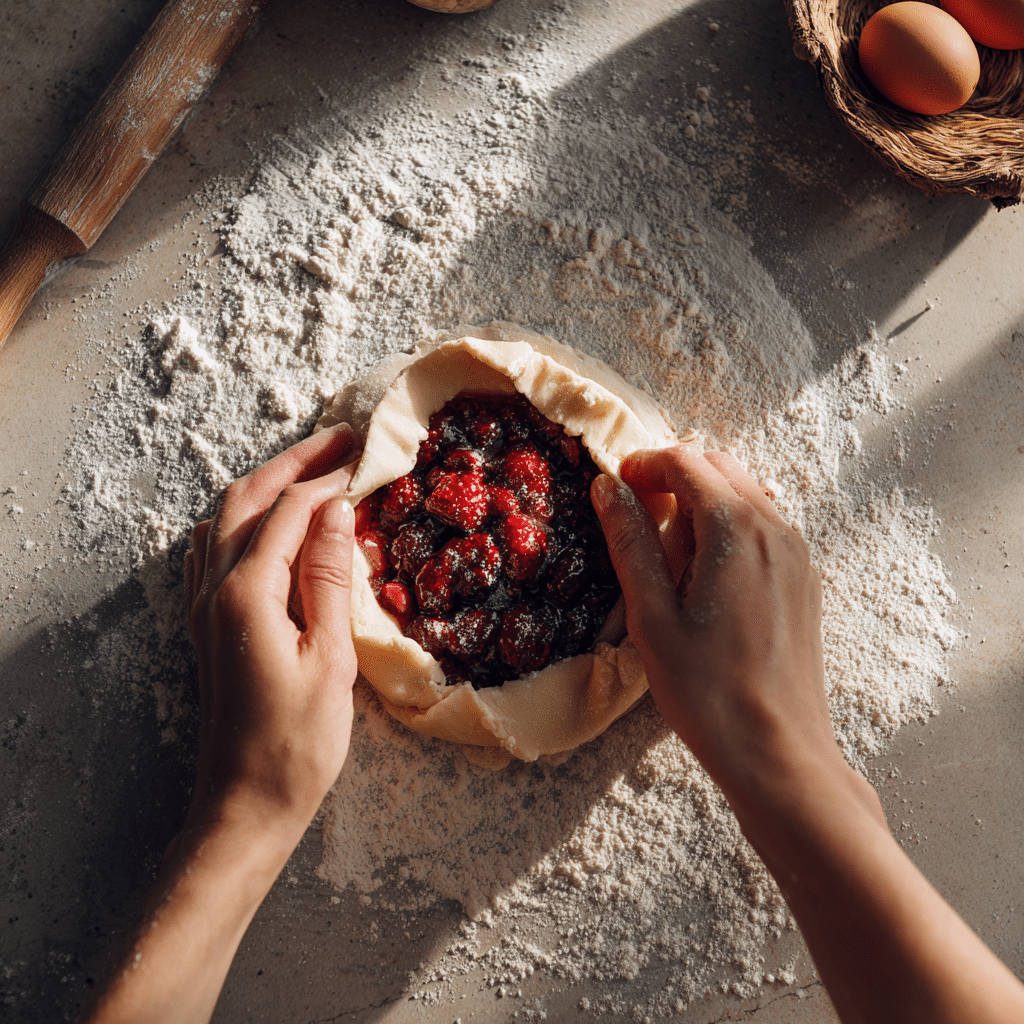 Mini Fruit Galettes: 5 Simple, Perfect Portions 7 "Folding mini galette dough over fresh berry filling"