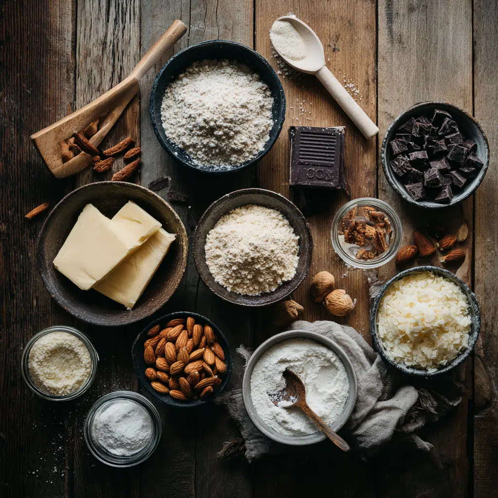 "Mini no-bake cheesecakes ingredients laid out in bowls on wooden counter"