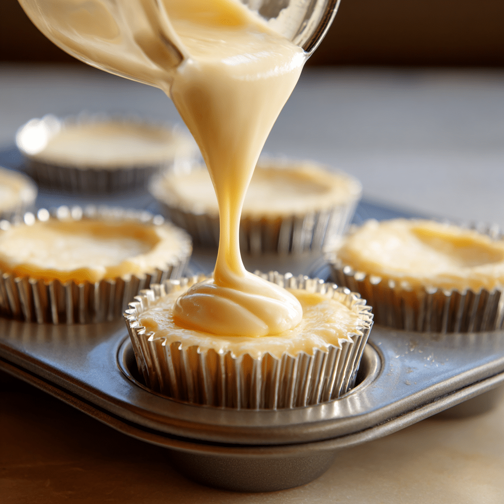 Mini No-Bake Cheesecakes: 5-Star, Foolproof & Irresistible 7 "Piping filling into mini no-bake cheesecakes in cupcake liners"