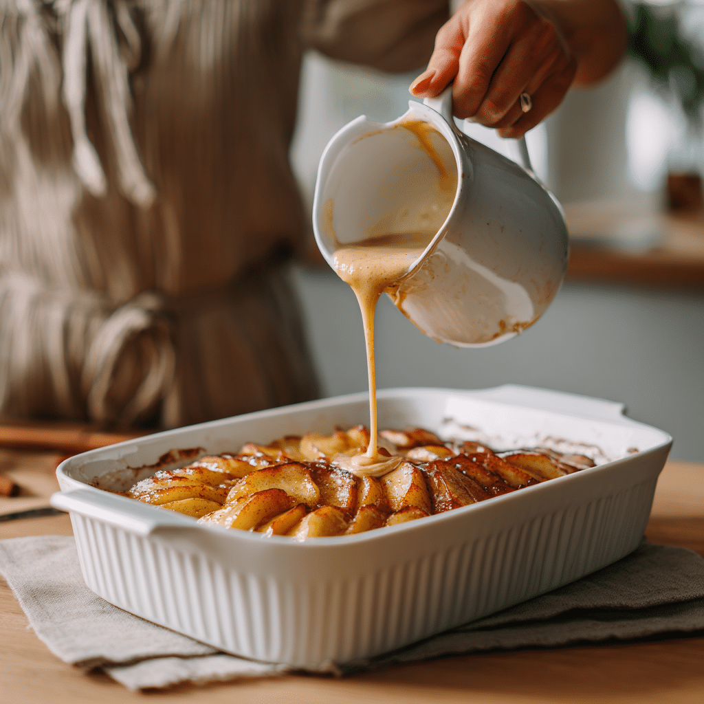 Apple Cobbler Recipe: 7 Must-Know Secrets for a Cozy Classic 7 Pouring cobbler topping over cinnamon-spiced apple filling for a homestyle apple cobbler.