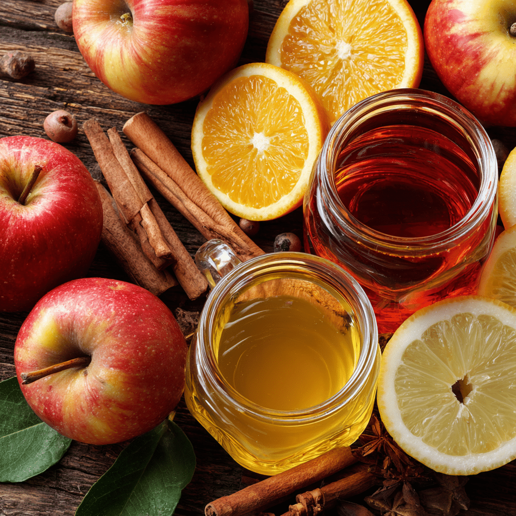 Honeycrisp Apple Sangria: 7 Irresistible Reasons to Make This Fall Favorite 6 Non-alcoholic Honeycrisp Apple Sangria ingredients including apples, citrus, grape juice, and cinnamon sticks on a fall-themed kitchen tableβ