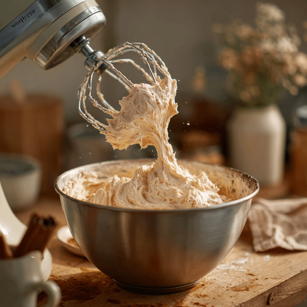 Homemade Cinnamon Butter: 5-Minute Sweet Spread Magic 7 “Electric mixer whipping Homemade Cinnamon Butter in a bowl to a fluffy texture.”