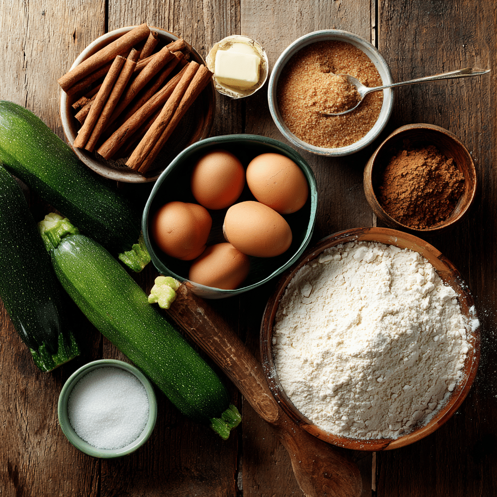 Zucchini Bread Recipe – 7 Proven Tips for Irresistible Moistness 6 Fresh ingredients for making moist zucchini bread.