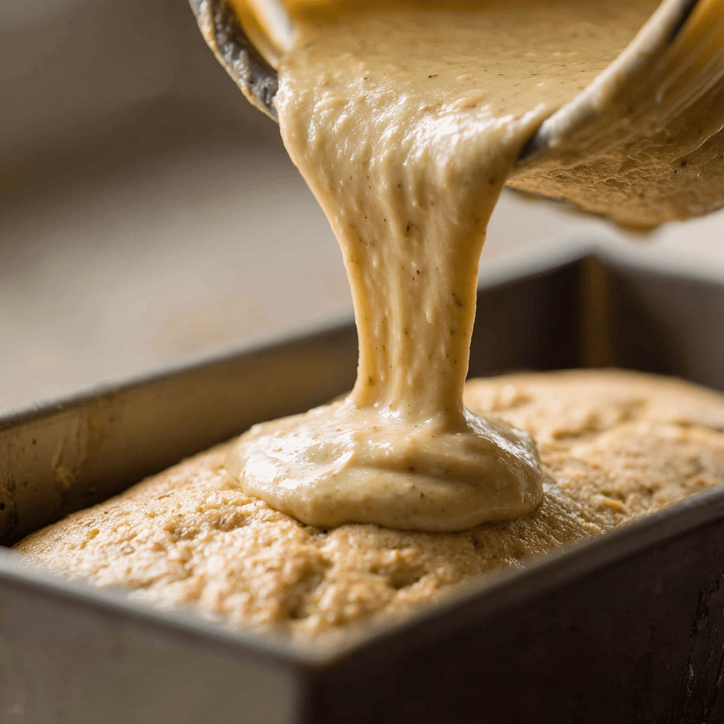Zucchini Bread Recipe – 7 Proven Tips for Irresistible Moistness 7 Pouring zucchini bread batter into a loaf pan.