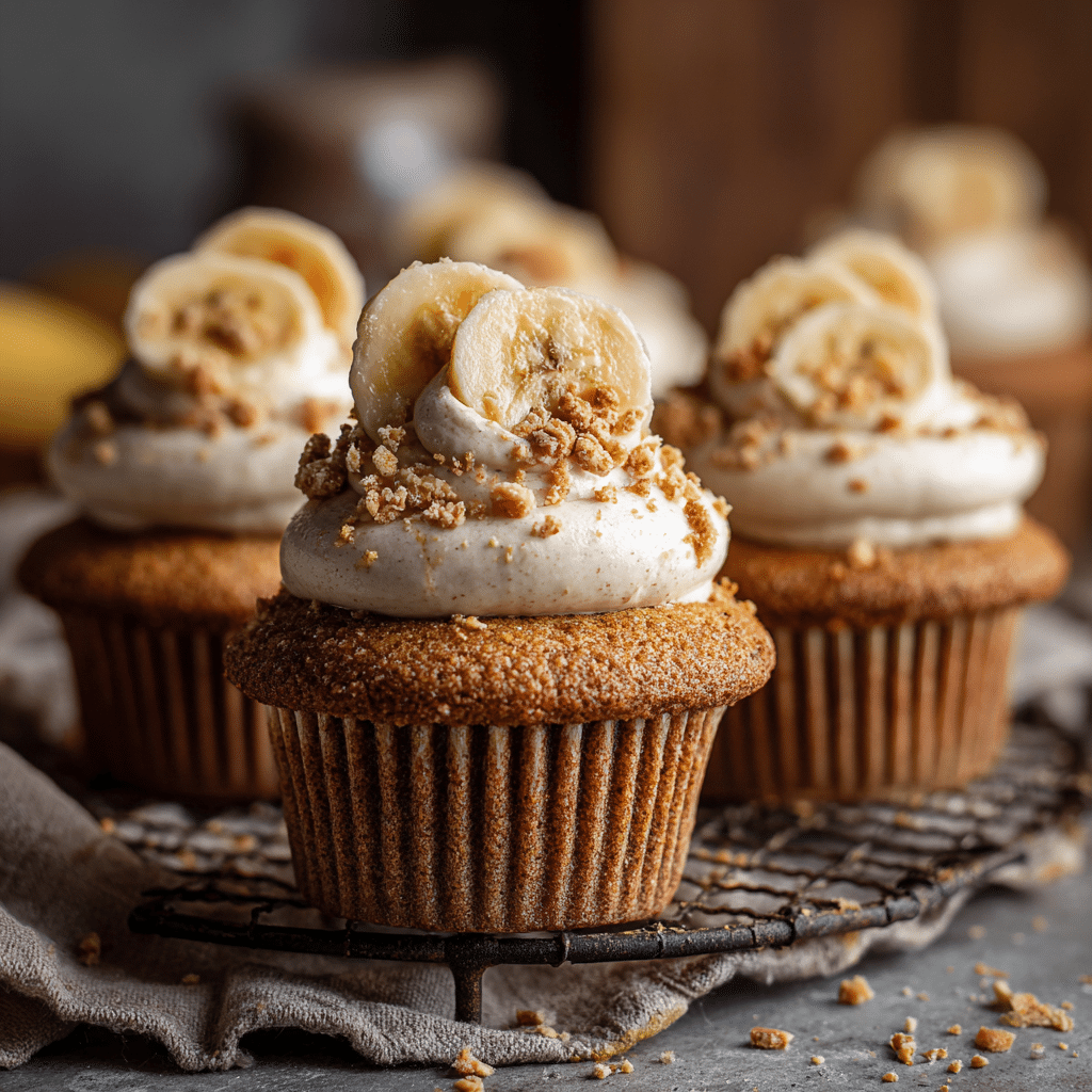 Banana Cupcakes with Cinnamon Cream Cheese Frosting – 7 Irresistible Tips 6 Moist banana cupcakes with cinnamon cream cheese frosting and banana garnish.