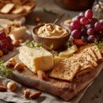 Homemade Artisan Crackers: 7 Easy Steps to Gourmet Snacking 9 Homemade artisan crackers served on a cheese board with grapes, nuts, cheese, and dips.