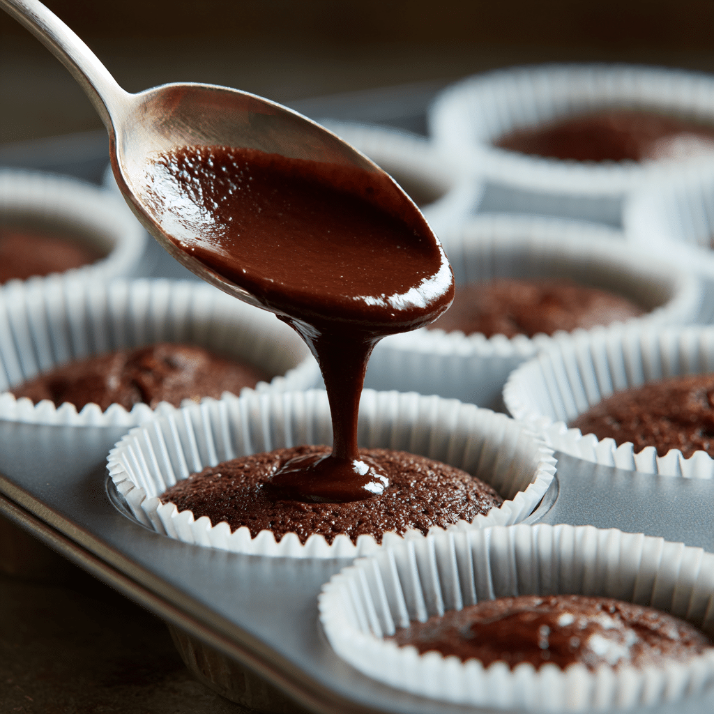 Guinness Chocolate Cupcakes Without Beer: 7 Steps to Bold Flavor 7 Pouring rich batter for Guinness chocolate cupcakes without beer into liners.