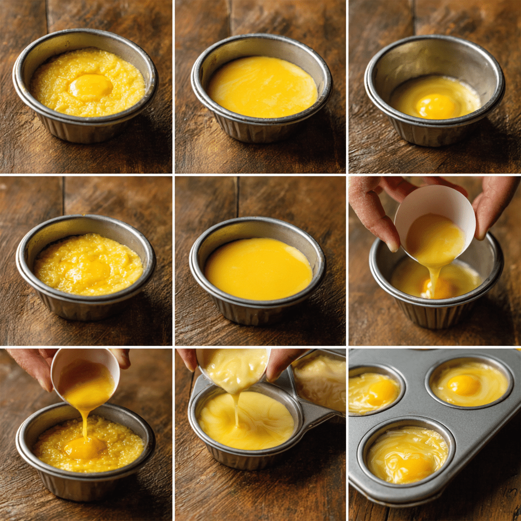 Mini Quiche Recipe (Any Flavor!) – 5 Easy Ideas for Every Occasion 8 Filling muffin pans with creamy egg custard and toppings for mini quiche recipe.