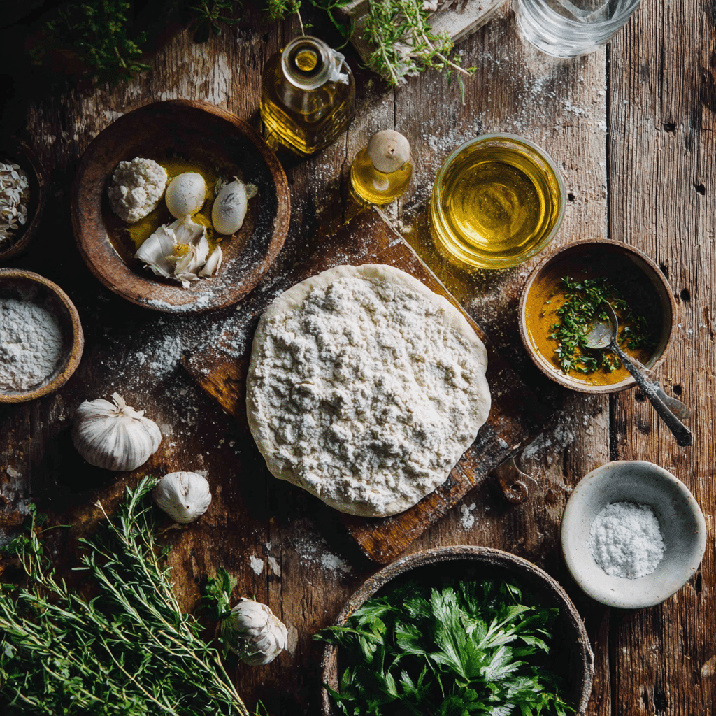 Homemade Flatbread Pizza Recipe: 7 Steps to Crispy, Easy Perfection 6 Homemade Flatbread Pizza Recipe ingredients laid out on a kitchen counter