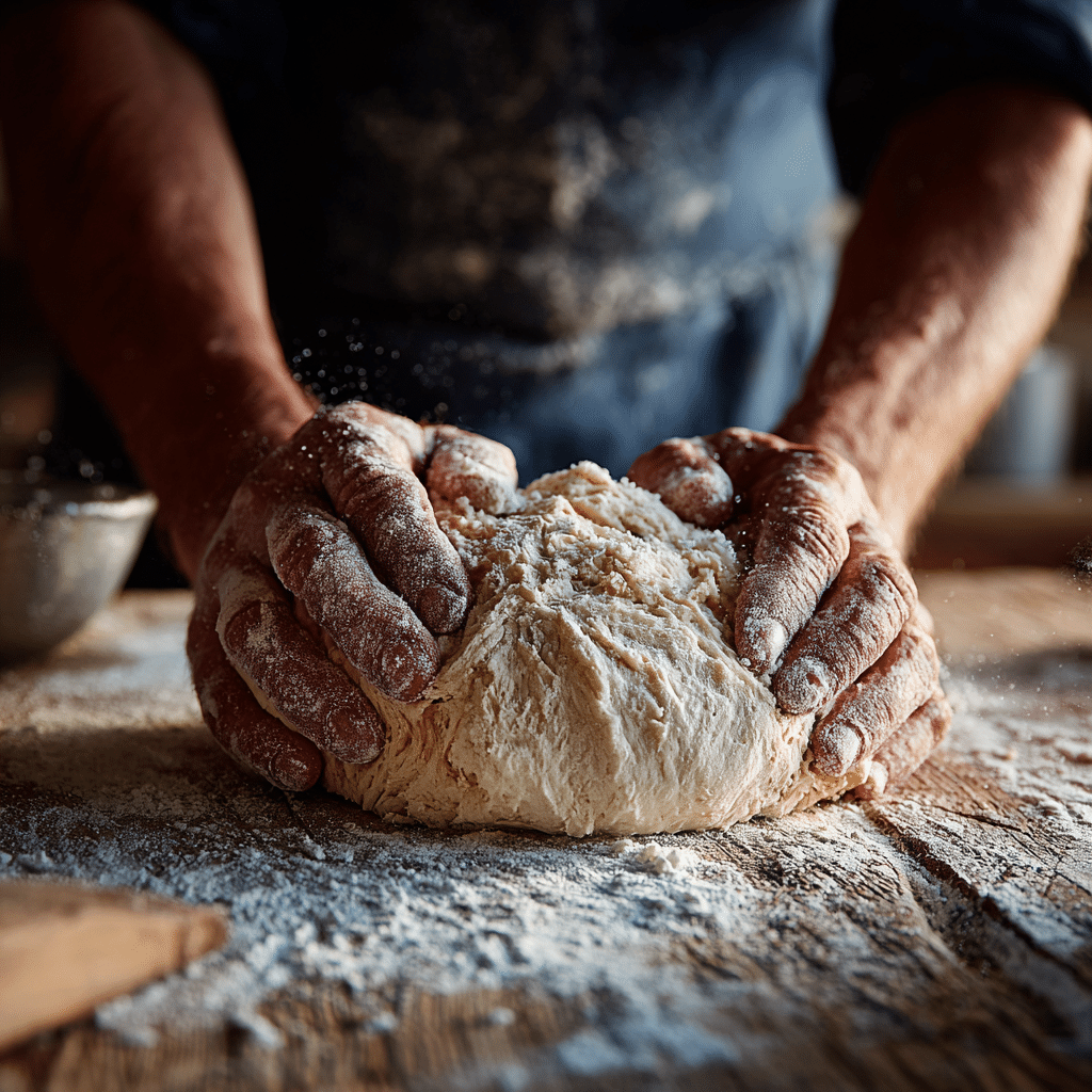 No Yeast Bread Recipe 7 Foolproof Steps to a Perfect Loaf 7 Hands shaping rustic no yeast bread dough on a floured surface before baking