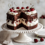 Black Forest Cake – 7 Secrets to a Rich & Decadent Dessert 9 Sliced Black Forest Cake showing layers of chocolate cake, whipped cream, and cherries.