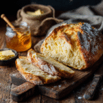 No Yeast Bread Recipe 7 Foolproof Steps to a Perfect Loaf 9 Sliced homemade no-yeast-bread on a wooden board served with butter and honey