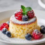 Lemon Pudding Cakes Recipe: 7 Steps to a Fluffy, Tangy Delight 9 finished Lemon Pudding Cakes with a golden top and pudding base, garnished with berries”
