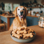 Soft Peanut Butter Carrot Dog Treats: 7 Irresistible, Healthy Bites 9 Soft peanut butter carrot dog treats in a bowl with a smiling dog ready to enjoy."
