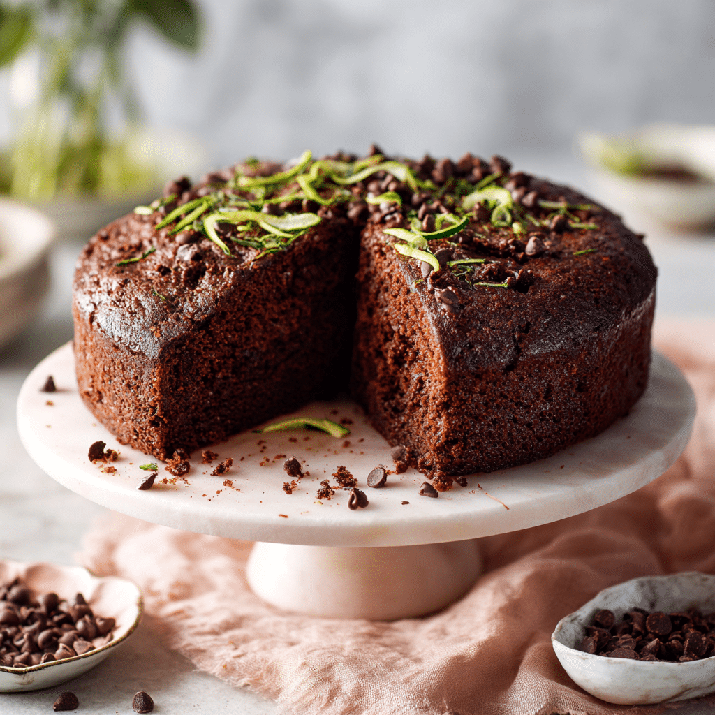 chocolate zucchini cake: 5 Secrets for an Irresistible Slice 5 A beautiful, styled photo of Chocolate zucchini cake with a slice cut out to reveal moist interior.