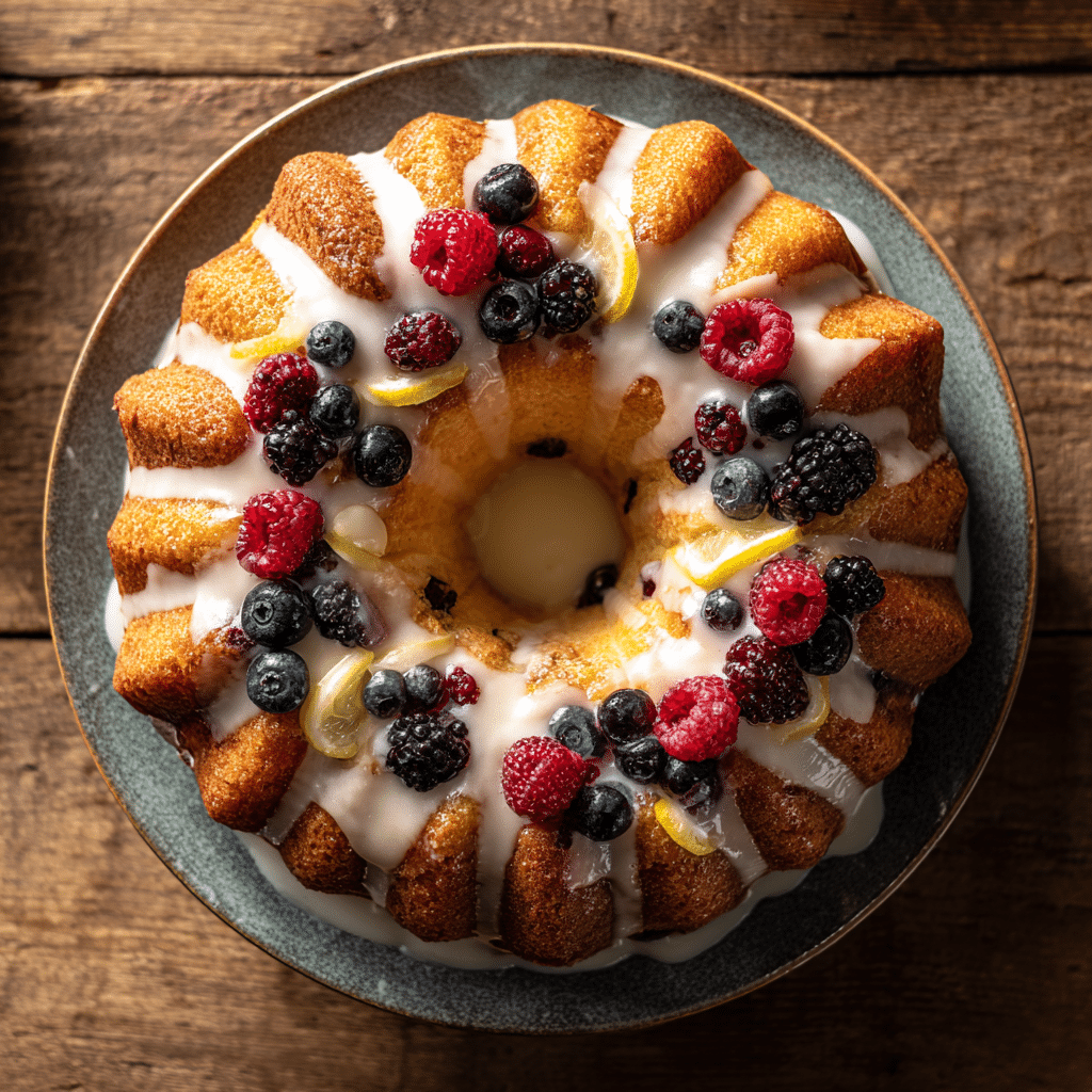 Lemon Berry Yogurt Cake – 7 Irresistible Tips for a Perfectly Moist Dessert 5 Drizzling lemon glaze over cooled Lemon Berry Yogurt Cake