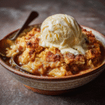 Apple Cobbler Recipe: 7 Must-Know Secrets for a Cozy Classic 9 Warm apple cobbler topped with vanilla ice cream, served in a rustic bowl for a cozy dessert
