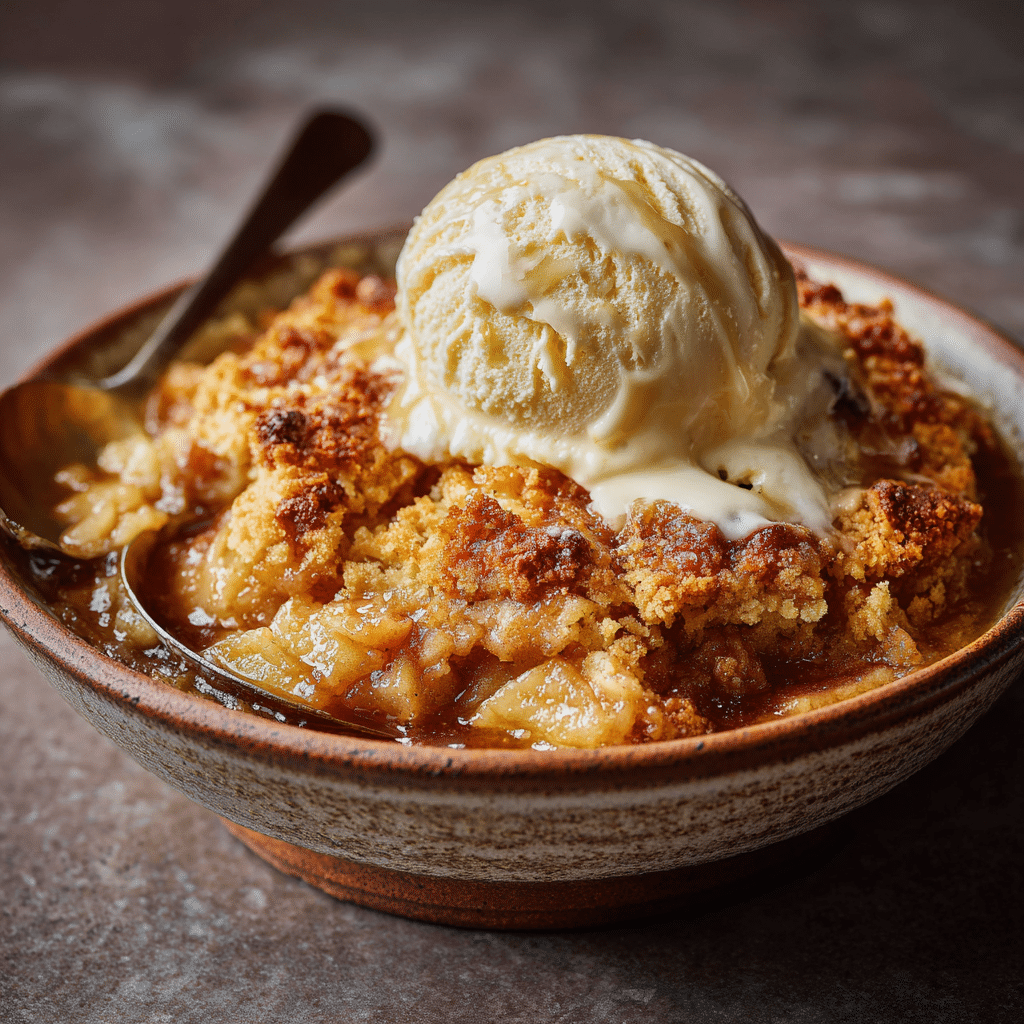 Apple Cobbler Recipe: 7 Must-Know Secrets for a Cozy Classic 5 Warm apple cobbler topped with vanilla ice cream, served in a rustic bowl for a cozy dessert