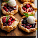 Mini Fruit Galettes: 5 Simple, Perfect Portions 9 "Mini Fruit Galettes served with ice cream on a wooden board"