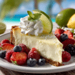 Key Lime Cheesecake Recipe: 7 Easy Steps to Tropical Bliss 9 Slice of Key Lime Cheesecake with whipped cream and lime garnish.