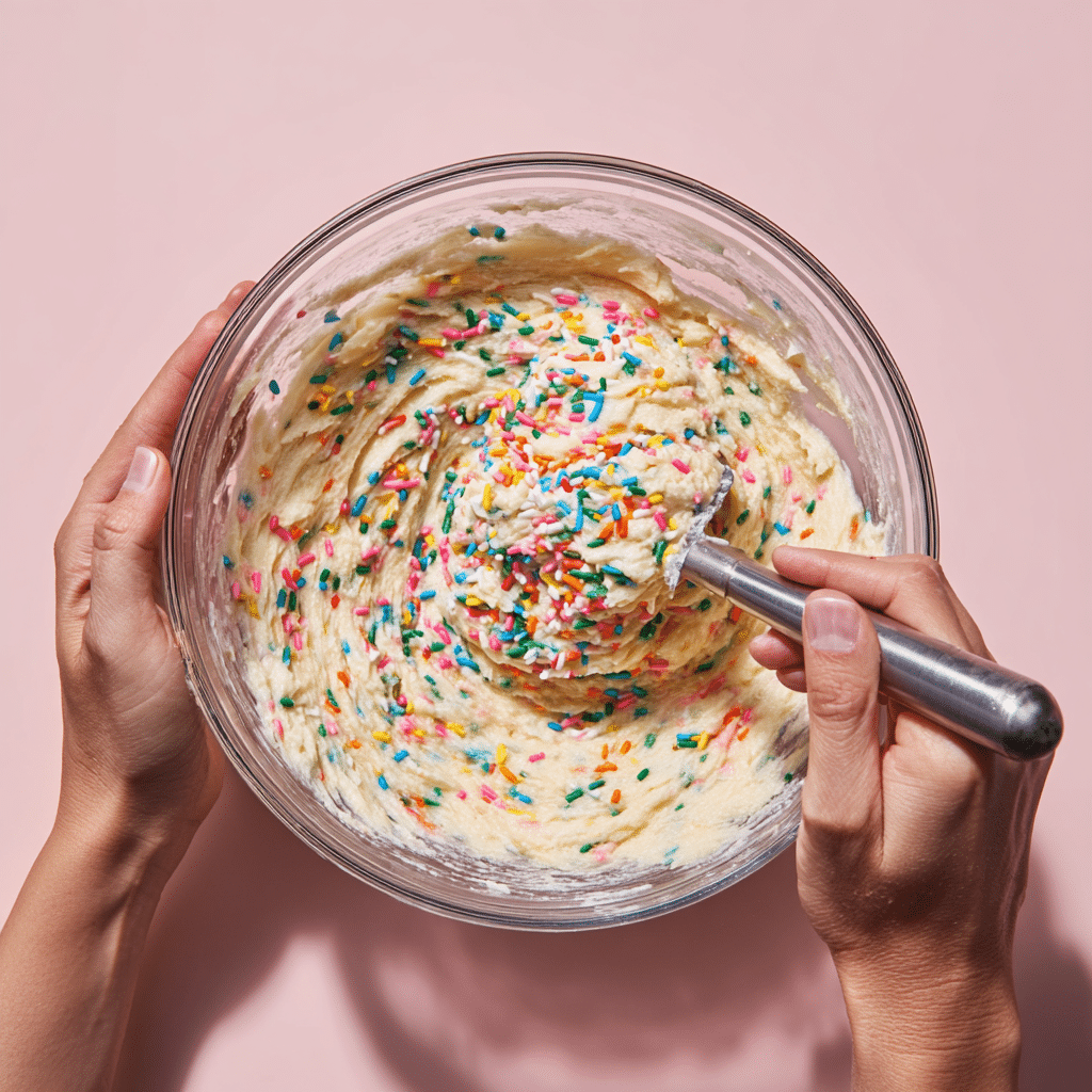 Sprinkle Sheet Cake Recipe: 9 Funfetti Tips You’ll Love 7 Folding rainbow sprinkles into vanilla Sprinkle Sheet Cake batter