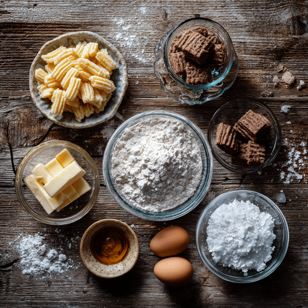 Classic Spritz Cookies Recipe: 7 Secrets to Buttery Holiday Perfection 6 Ingredients for buttery Spritz Cookies arranged on a rustic wooden surface