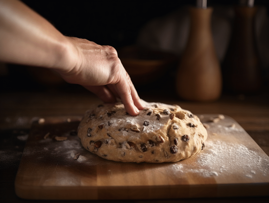 Cinnamon Chip Scones: 7 Secrets for Flaky, Buttery Perfection 7 “Shaping cinnamon chip scone dough into a disc on a floured surface with cinnamon chips visible throughout”