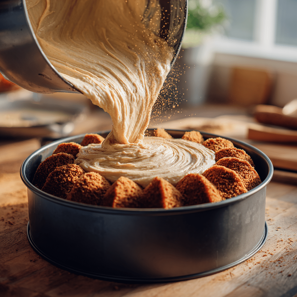 Chai Spiced Cinnamon Swirl Bundt Cake: 7 Secrets to a Perfect Slice 7 "Pouring chai spice swirl into Bundt cake batter for Chai Spiced Cinnamon Swirl Bundt Cake"