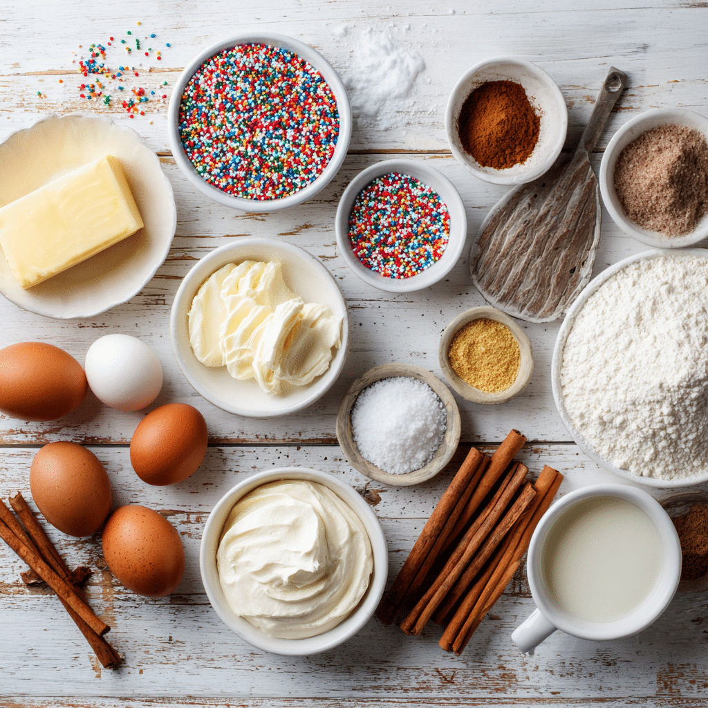 Birthday Cake Cinnamon Rolls – 7 Irresistible Funfetti Tips! 6 “Birthday Cake Cinnamon Rolls Ingredients with Sprinkles and Cream Cheese”