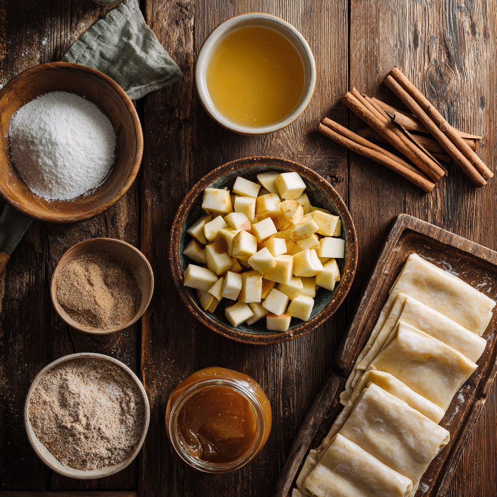 Homemade Apple Turnovers: 7 Secrets to Flaky, Gooey Perfection 6 Ingredients for homemade apple turnovers including diced apples, puff pastry, cinnamon, and caramel sauce”