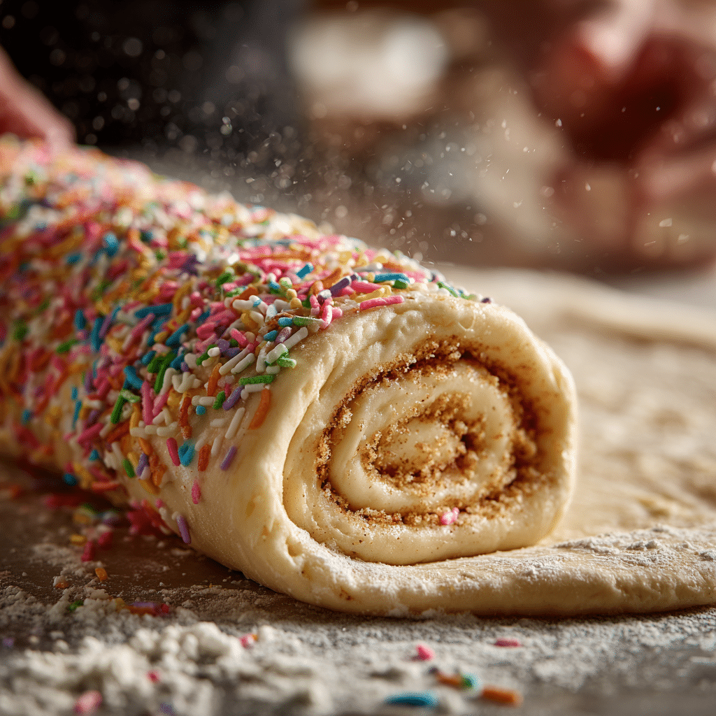 Birthday Cake Cinnamon Rolls – 7 Irresistible Funfetti Tips! 7 “Sprinkled Cinnamon Roll Dough Rolled Out for Birthday Cake Rolls”