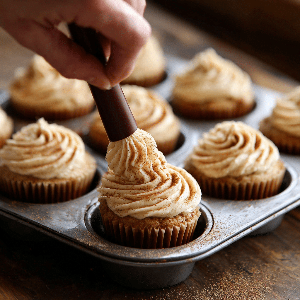 Snickerdoodle Cupcakes with Cinnamon Swirl Frosting – 12 Irresistible Reasons to Bake Them 7 Hand swirling cinnamon sugar into Snickerdoodle Cupcakes with Cinnamon Swirl Frosting batter in a lined muffin tin.