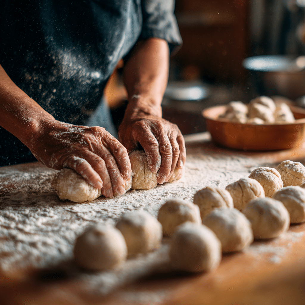 Homemade Monkey Bread: 7 Secrets to Gooey Perfection 7 “Hands shaping dough balls for homemade monkey bread.”