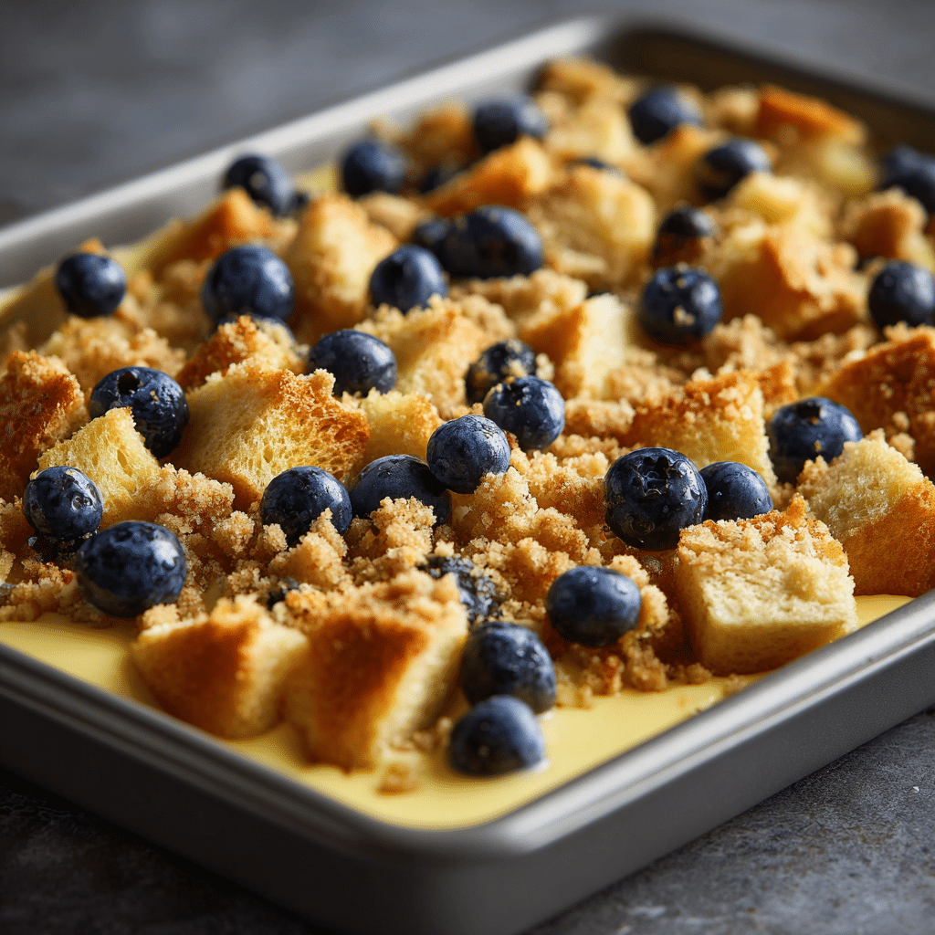 Blueberry French Toast Casserole: 5-Star Delicious Brunch Bake 7 "Bread cubes soaked in custard with blueberries and streusel topping for Blueberry French Toast Casserole