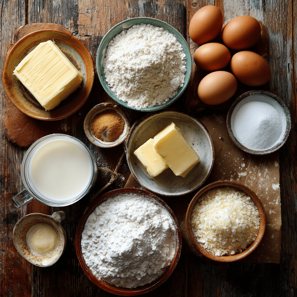 My Favorite Buttermilk Waffles: 7 Secrets to Crispy & Fluffy Perfection 6 Ingredients for My Favorite Buttermilk Waffles arranged neatly on a wooden kitchen counter