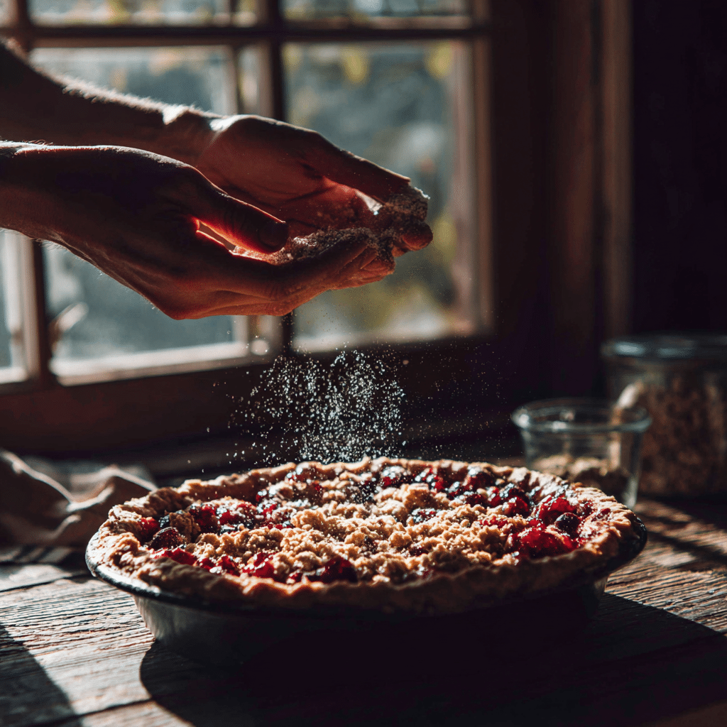 Apple Cranberry Crumble Pie: 7 Irresistible Reasons to Bake It This Fall 7 “Sprinkling crumble topping over apple cranberry pie filling in crust before baking”