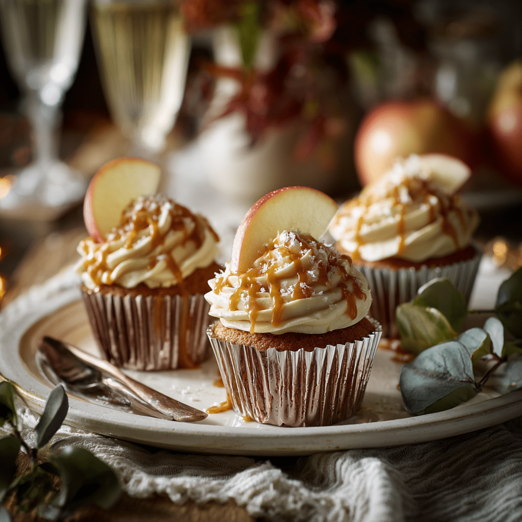 Apple Cupcakes with Salted Caramel Frosting: 7 Irresistible Tips for Success 8 "Finished Apple Cupcakes with Salted Caramel Frosting with caramel drizzle and apple slice garnish"