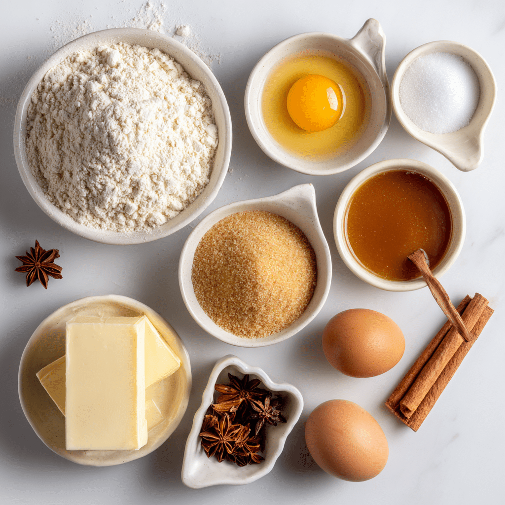 Caramel Apple Spice Thumbprints: 7 Irresistible Reasons to Bake Them Now 6 Overhead shot of the ingredients laid out (flour, spices, butter, sugar, egg, vanilla, caramel)