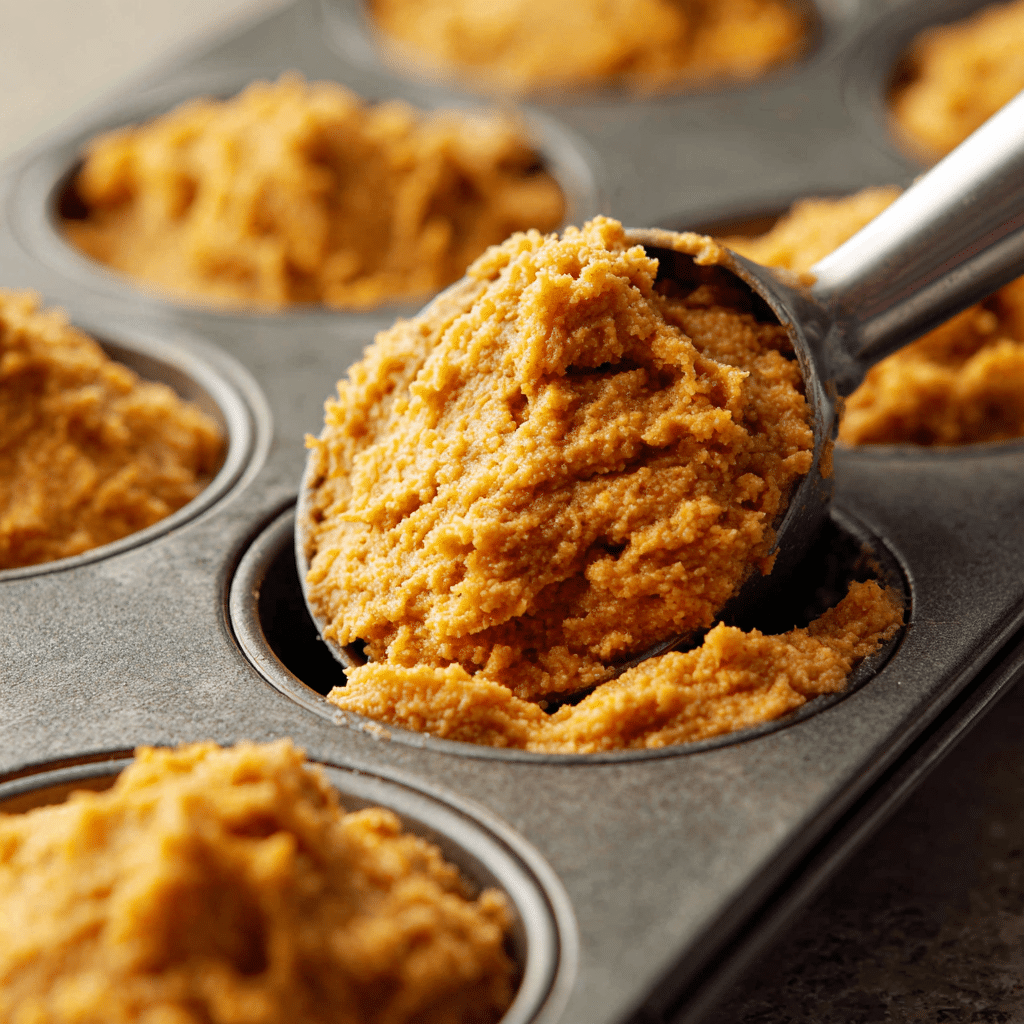 Easy Pumpkin Muffins Recipe – 7 Secrets for Super Moist Results 7 “Scooping batter into muffin liners for Easy Pumpkin Muffins”