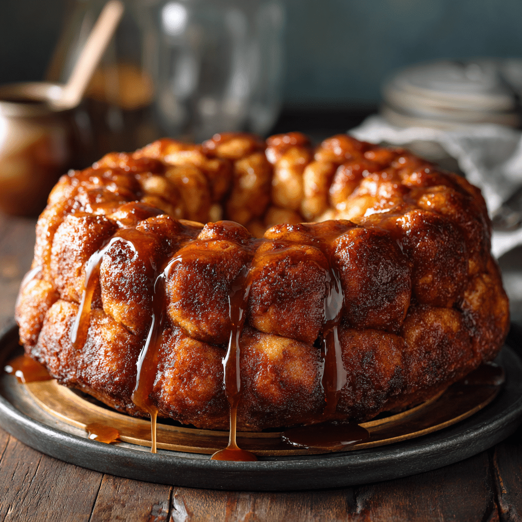 “Gooey, golden homemade monkey bread with cinnamon glaze in a Bundt pan.”