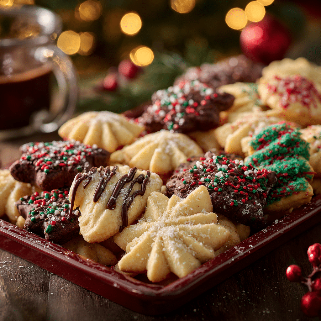 Classic Spritz Cookies Recipe: 7 Secrets to Buttery Holiday Perfection 5 Platter of festive spritz cookies decorated with sprinkles and chocolate, perfect for holiday celebrations
