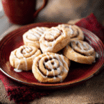 Cinnamon Roll Cookies: 7 Irresistible Reasons to Bake Them 9 Finished Cinnamon Roll Cookies on a serving plate with vanilla icing drizzled and visible cinnamon swirls.