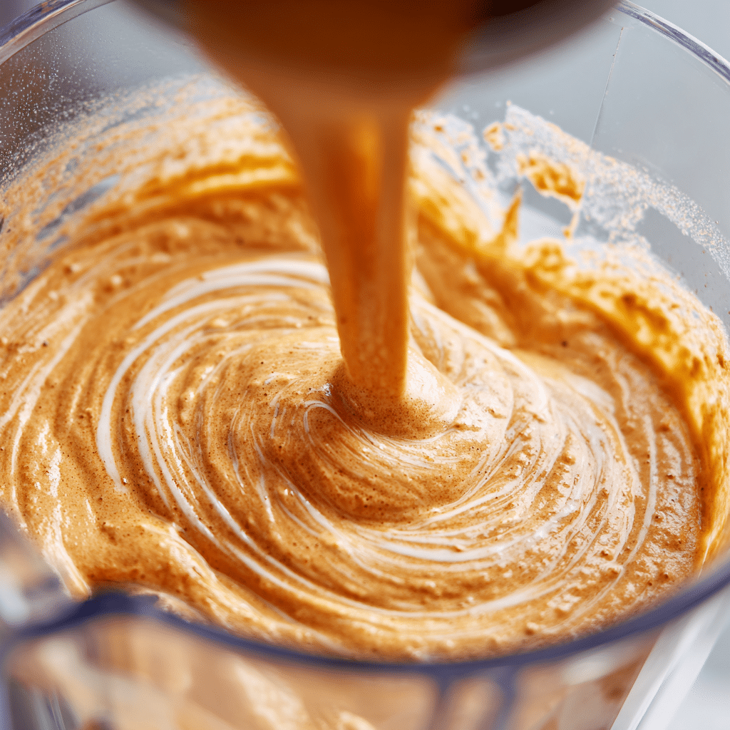Pumpkin Pie Smoothie blending in a high-speed blender with visible creamy swirls