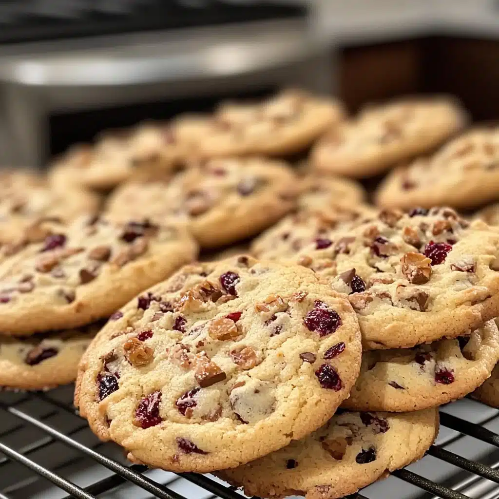 Chewy Christmas Cranberry Orange Cookies 4 Chewy Christmas cranberry orange cookies on a festive plate.