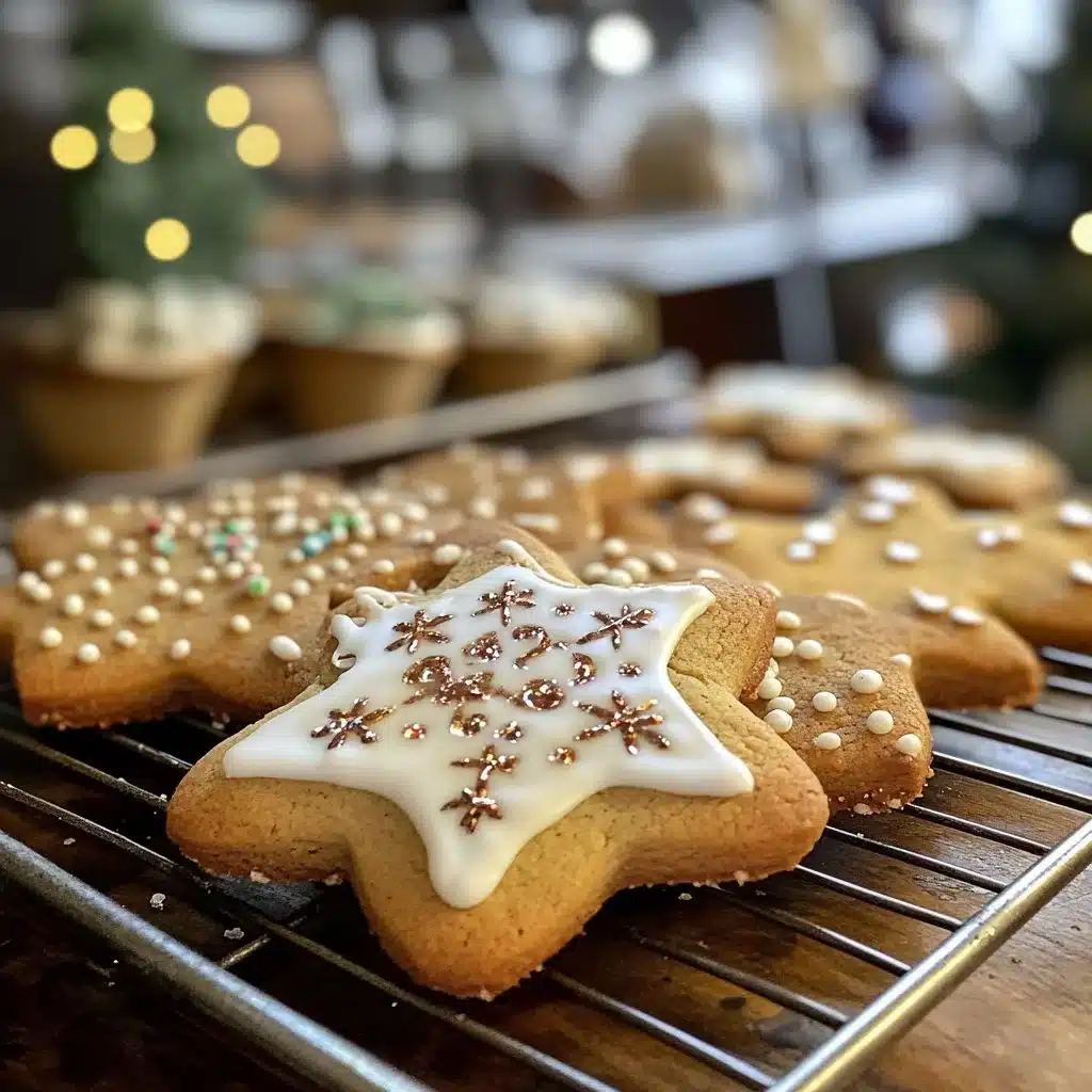 Gingerbread Latte Cookies decorated with icing and spices on a festive plate