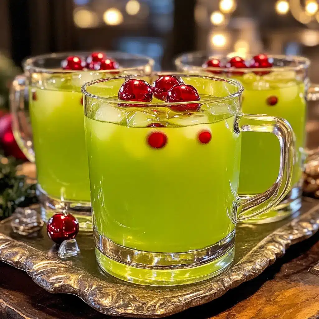Festive Grinch Punch in a holiday-themed glass